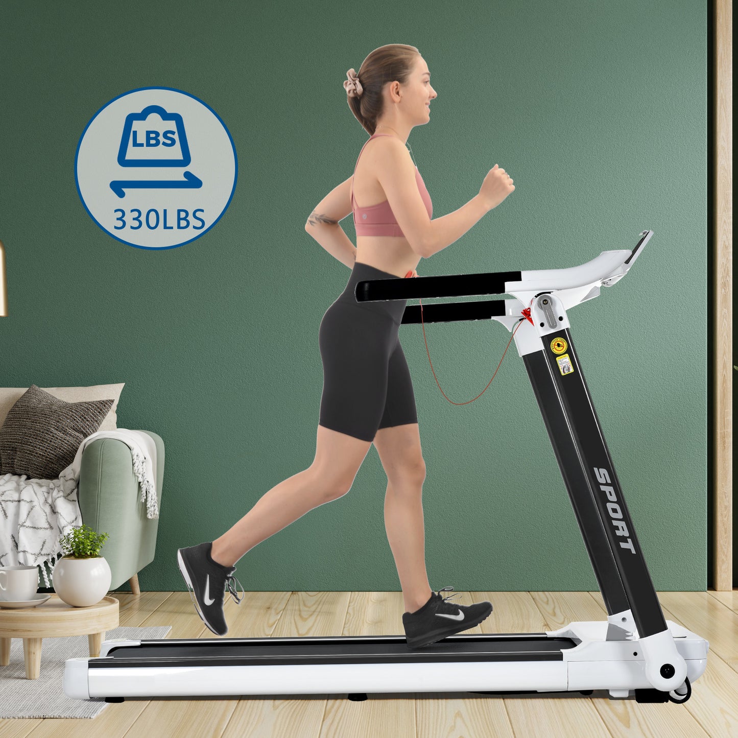 Portable Compact Treadmill;Electric Motorized 3.5HP;14KM/H;Medium Running Machine Motorised Gym 330lbs;Foldable for Home Gym Fitness Workout Jogging Walking;10% Incline ;Bluetooth Speaker APP FITIME