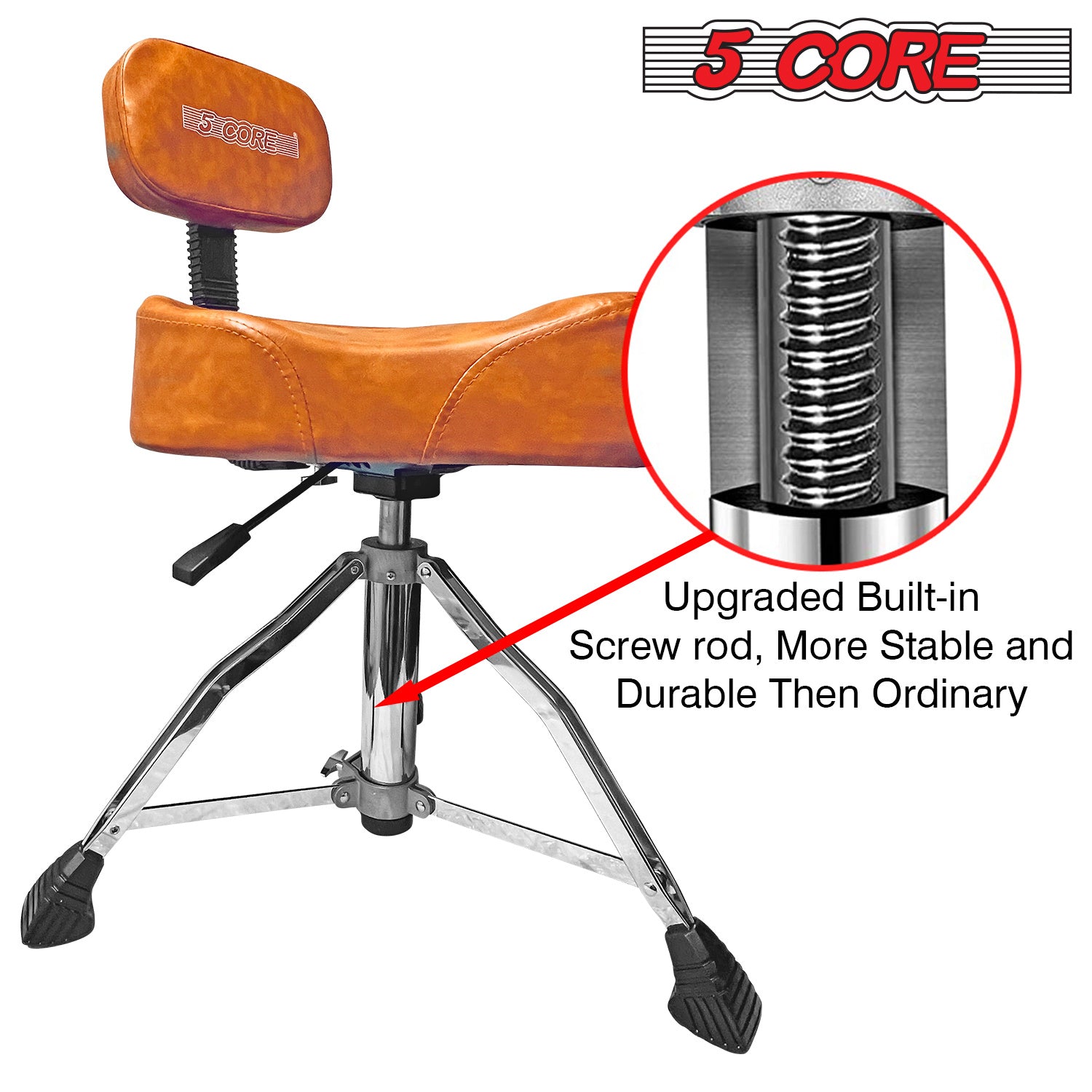 5 Core Drum Throne with Backrest Airlift Chair Height Adjustable Motorcycle Style Heavy Duty Drum Seat with Backrest; Drum Stools with Back Rest for Drummer Adults DS CH BR REST-LVR