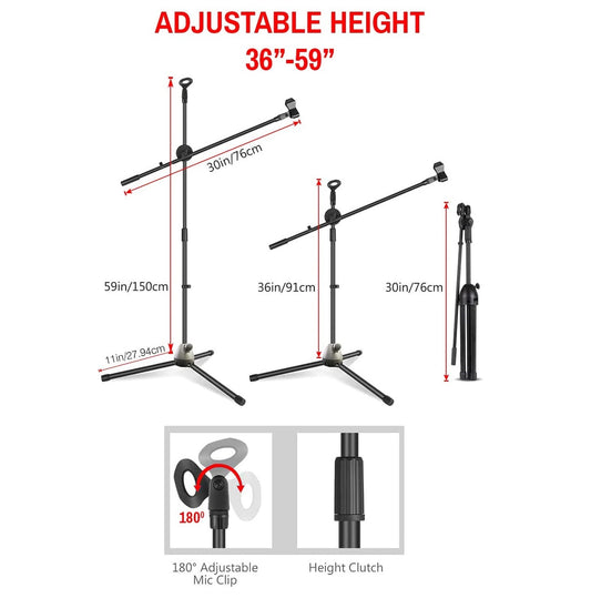 5 Core 360° Rotating Microphone Stand Dual Mic Clip Boom Arm Foldable Tripod MS DBL