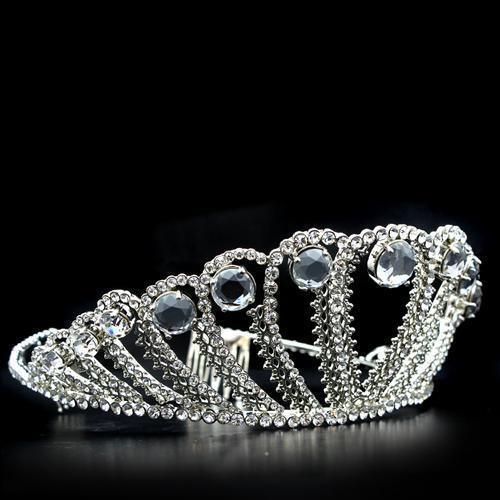 LO2108 - Imitation Rhodium Brass Tiaras & Hair Clip with Top Grade Crystal in Clear