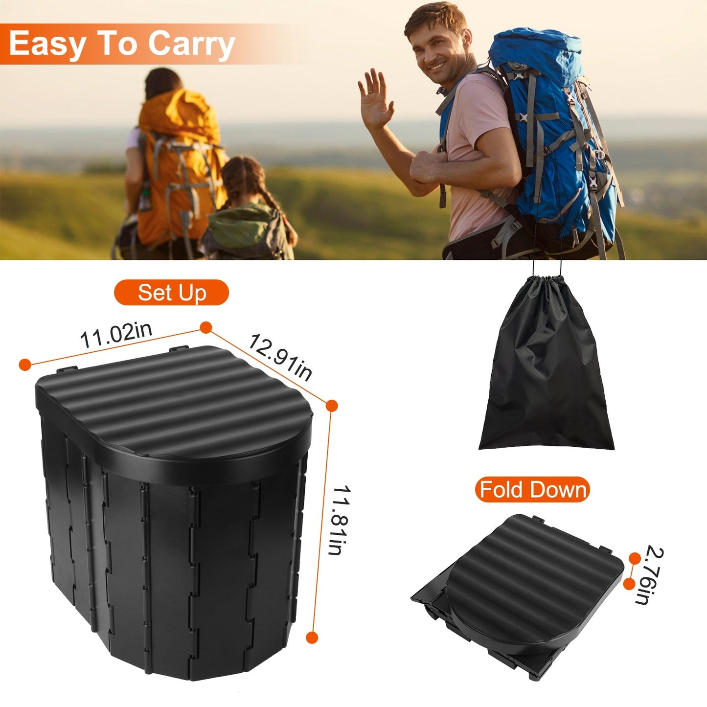 Foldable Emergency Toilet Portable Porta Potty for Car