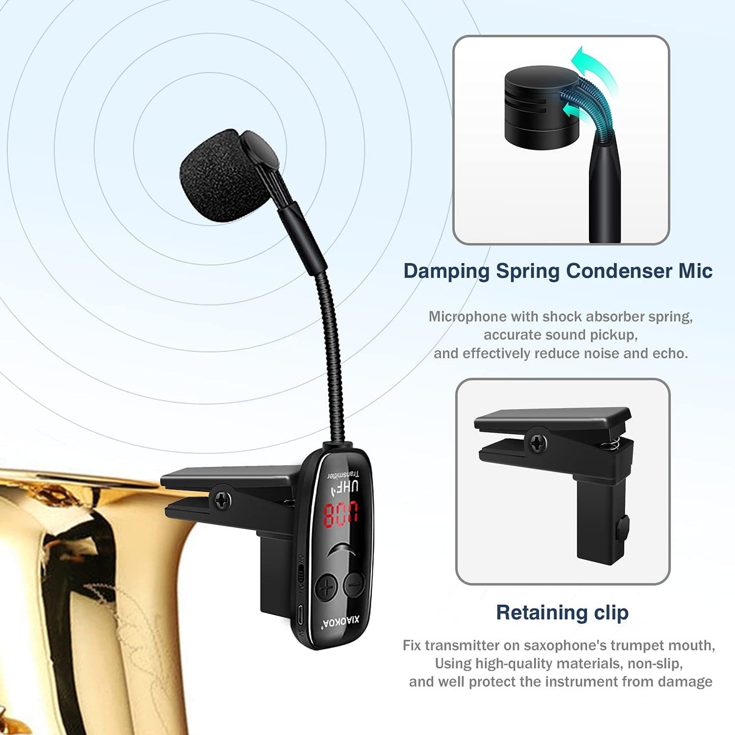 UHF Wireless Instruments Microphone; Saxophone Receiver And Transmitter For Trumpets Clarinet Cello