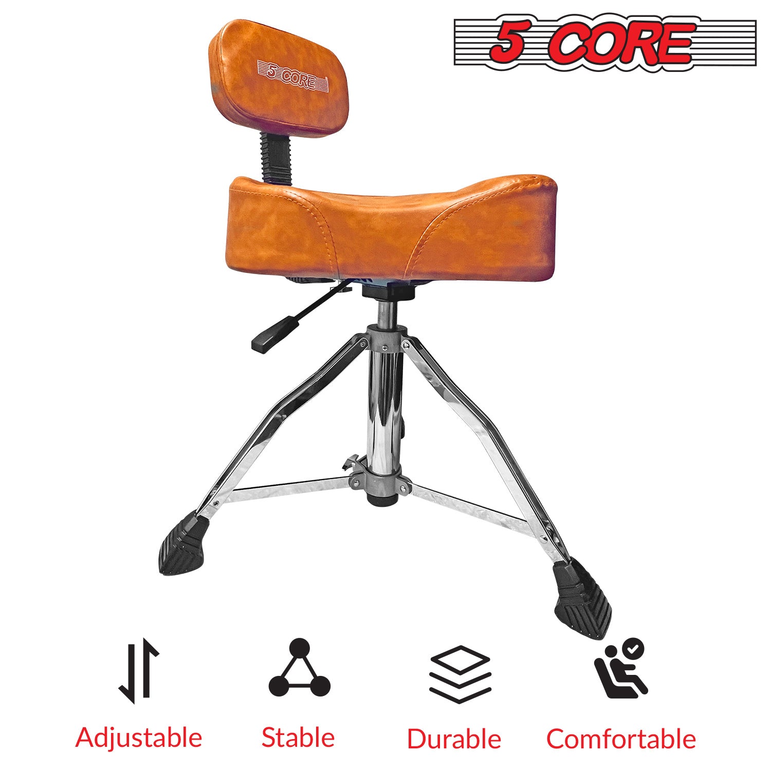 5 Core Drum Throne with Backrest Airlift Chair Height Adjustable Motorcycle Style Heavy Duty Drum Seat with Backrest; Drum Stools with Back Rest for Drummer Adults DS CH BR REST-LVR