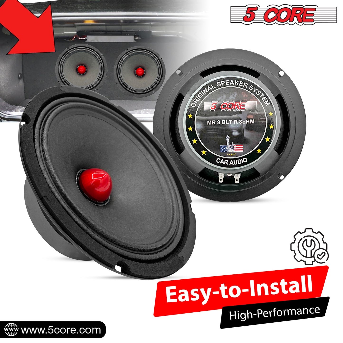 5 Core 8 Car Audio Speakers with Bullet 580 W 8 Ohm Mid-Range Loudspeaker MR 8 BLT R 8oHM