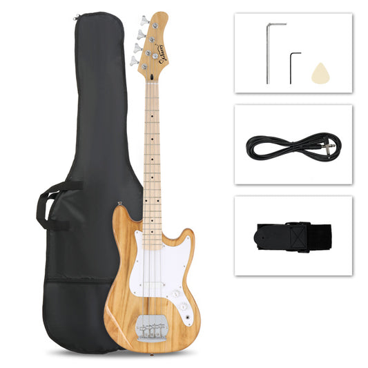 Glarry 4 String 30in Short Scale Thin Body GB Electric Bass Guitar with Bag Strap Connector Wrench Tool Burlywood