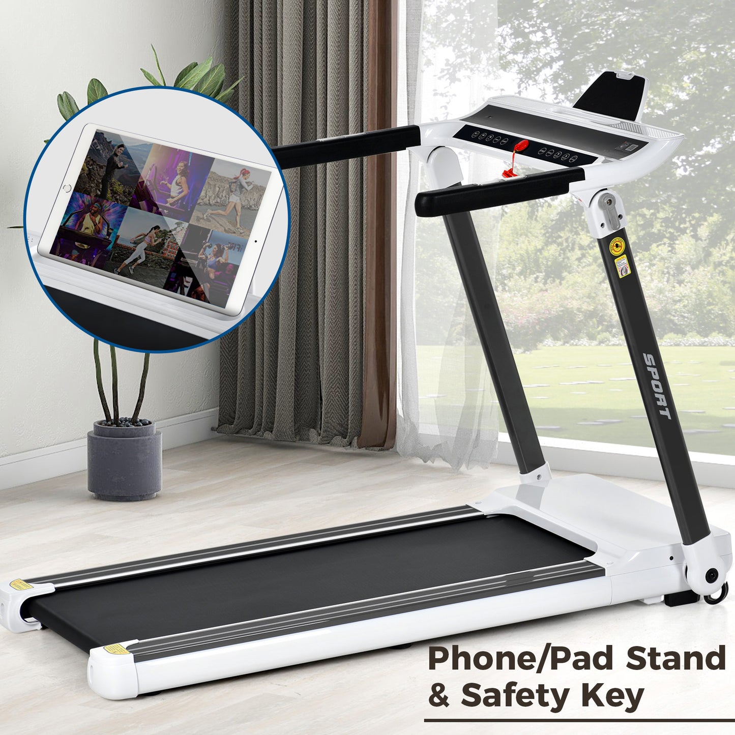 Portable Compact Treadmill;Electric Motorized 3.5HP;14KM/H;Medium Running Machine Motorised Gym 330lbs;Foldable for Home Gym Fitness Workout Jogging Walking;10% Incline ;Bluetooth Speaker APP FITIME