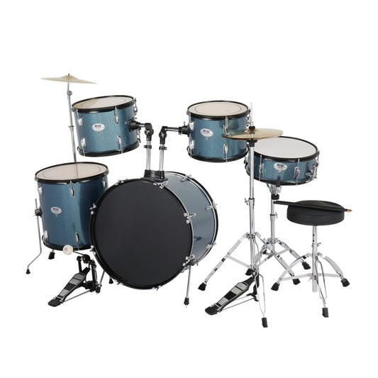 MCH Full Size Adult Drum Set 5-Piece Black with Bass Drum; two Tom Drum; Snare Drum; Floor Tom; 16" Ride Cymbal; 14" Hi-hat Cymbals; Stool; Drum Pedal; Sticks