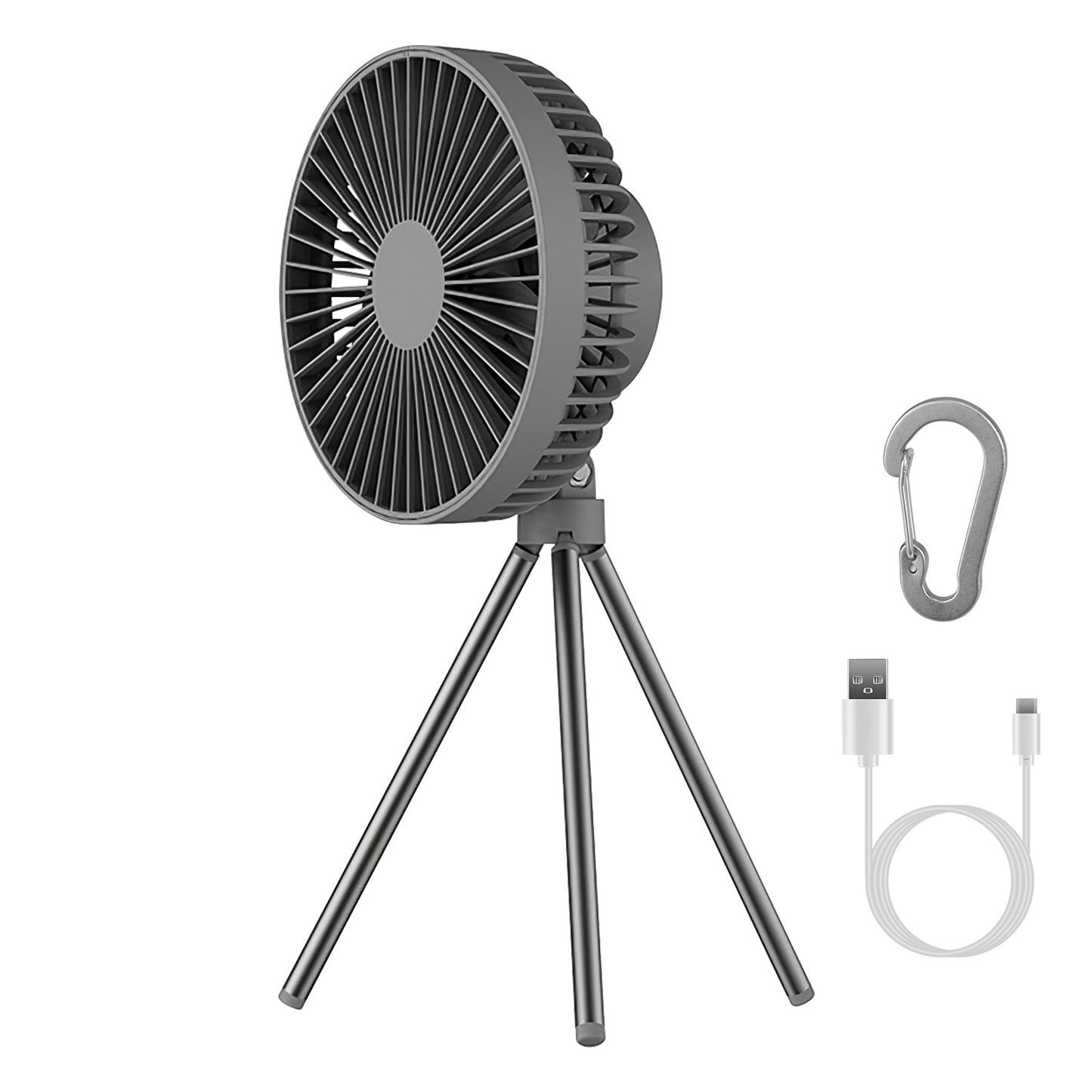 Portable Camping Fan Rechargeable Battery Powered Foldable Tripod Fan for Tent with Hanging Hook Carabiner Personal Desk Fan with 3 Speed Setting for Travel Hiking Fishing