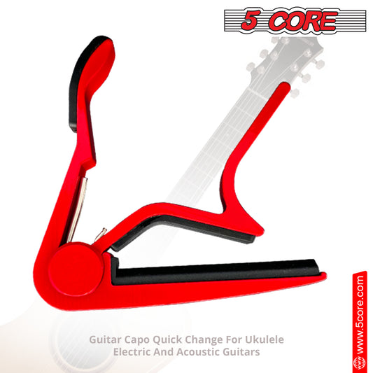 5 Core Guitar Capo Red| Premium Aluminum Capo for Guitars, Ukulele, Banjo, Mandolin, Bass| Superior Build Quality| Professional Musical Instrument- CAPO RED