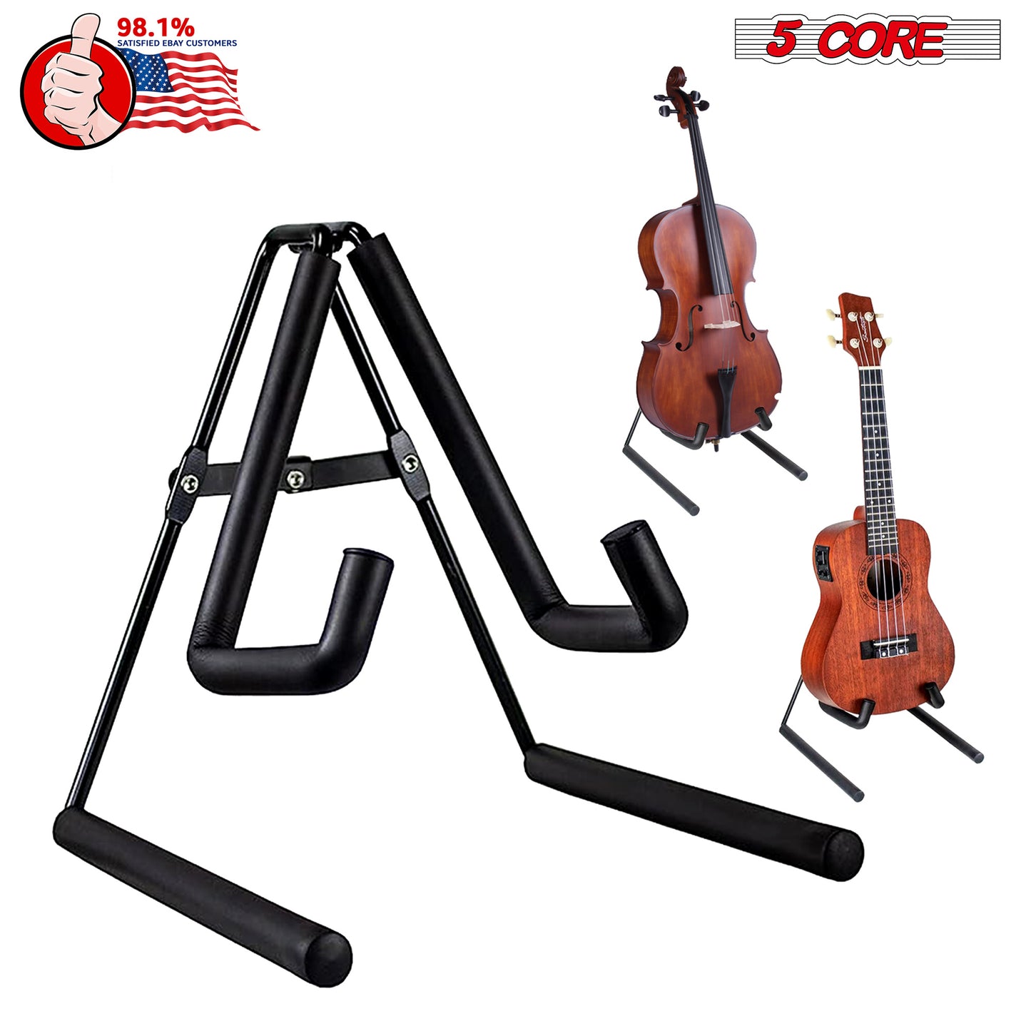 5 Core Ukulele Stand Black A-Frame Holder | Lightweight Floor Stand for Uku, Mini Guitar, Banjo, Mandolin, Violin, Black GSS UKU