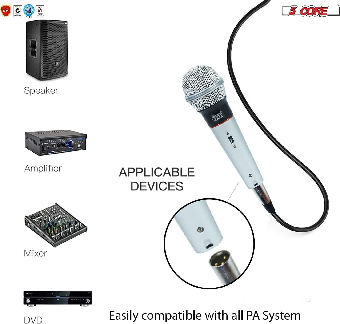 5 Core Professional Microphone Audio Dynamic Cardiod Karaoke Singing Wired Mic Music Recording Karoke Microphone PM305