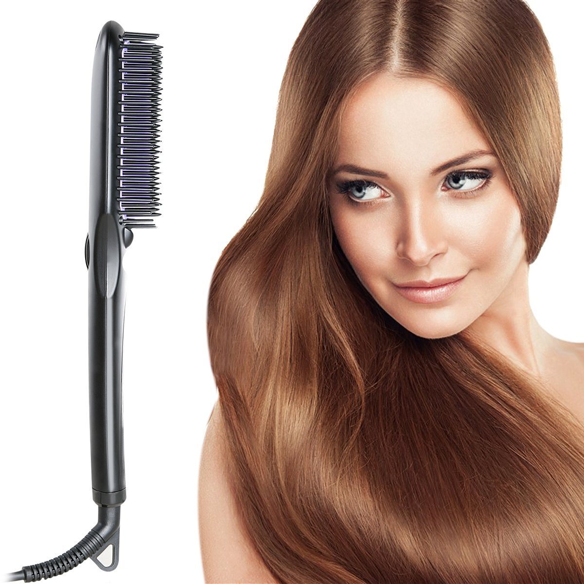 Professional Hair Straightener Brush Electric Hot Comb Negative Ion Hair Iron