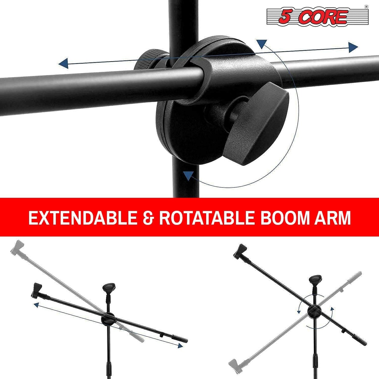 5 Core 360° Rotating Microphone Stand Dual Mic Clip Boom Arm Foldable Tripod MS DBL