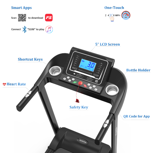 Home Foldable Treadmill with Incline; Folding Treadmill for Home Workout; Electric Walking Treadmill Machine 5" LCD Screen 250 LB Capacity Bluetooth Music