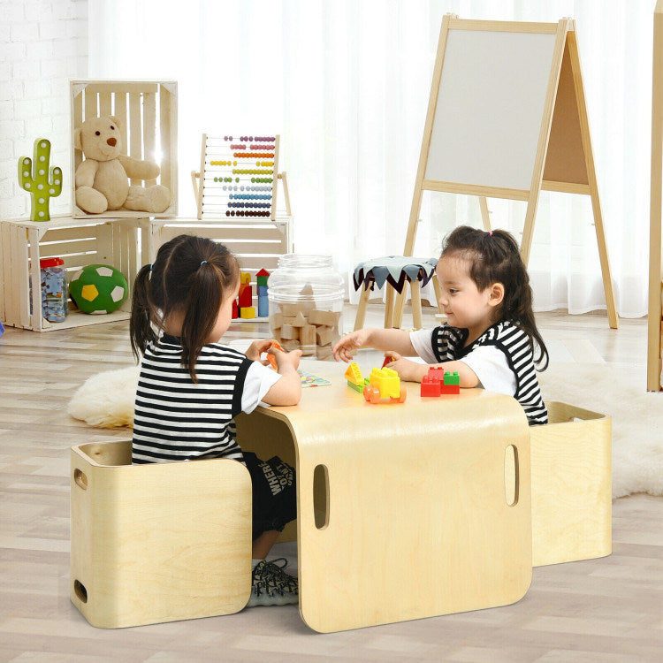 3 Pieces Kids Wooden Table and Chair Set