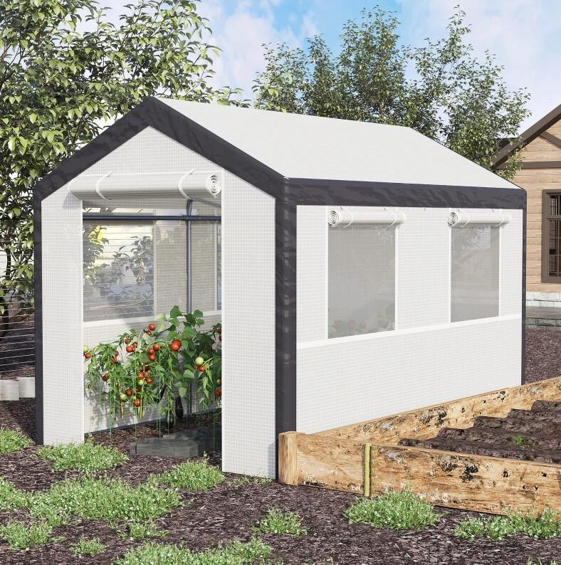 10' L x 7' W x 7' H Outdoor Walk-In Tunnel Greenhouse Garden Warm Hot House with Roll Up Windows;  Zippered Door;  & Weather Cover