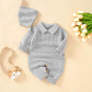 Baby Solid Color Crochet Knit Design Lapel Knit Jumpsuit