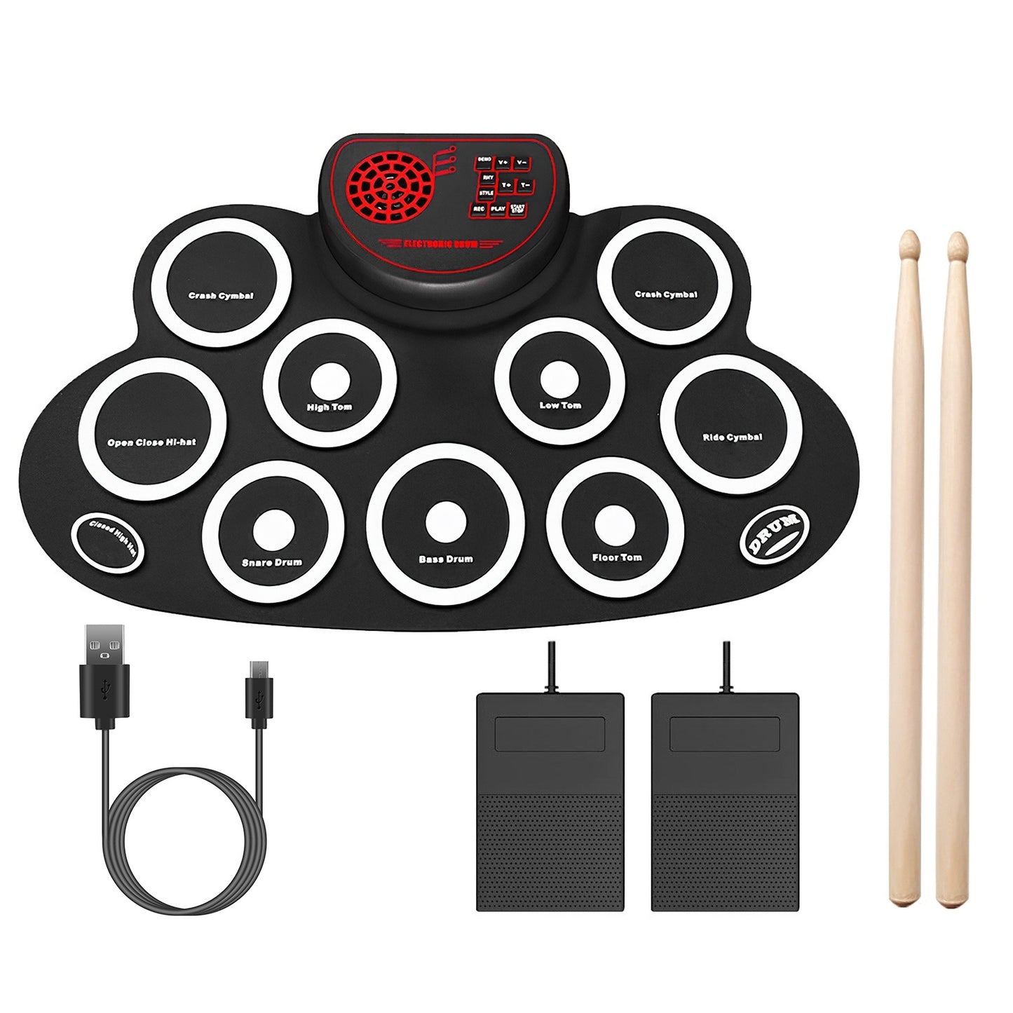 10 Pads Electric Drum Set Foldable 10-Drum Silicon Drum Kit