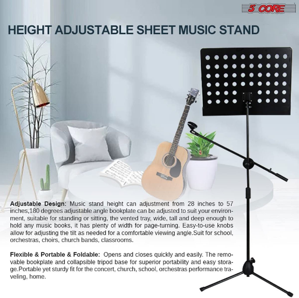 5 Core Sheet Music Stand With Mic Stand Holder - 3 IN 1 Professional Portable Music Stand with Folding Tray;  Detachable Microphone Stand Dual-Use for Sheet Music & Projector Stand MUS MH (Copy) Doba
