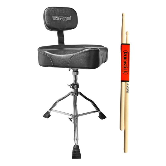 5 Core Drum Throne with Backrest Airlift Chair Height Adjustable Motorcycle Style Heavy Duty Drum Seat with Backrest; Drum Stools with Back Rest for Drummer Adults DS CH BLK REST