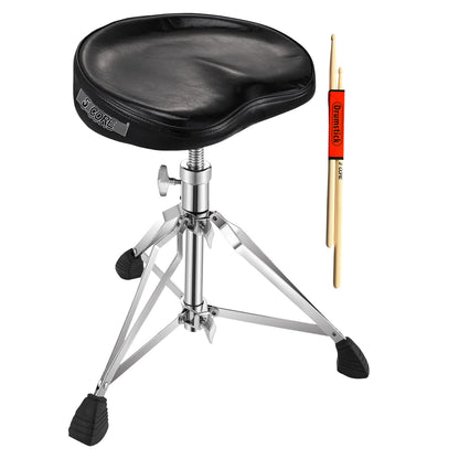 5 Core Saddle Drum Throne Height Adjustable Padded Seat Drum Stool; with Double Braced Anti-Slip Feet Swivel Drum Chair Black DS CH BLK SDL HD