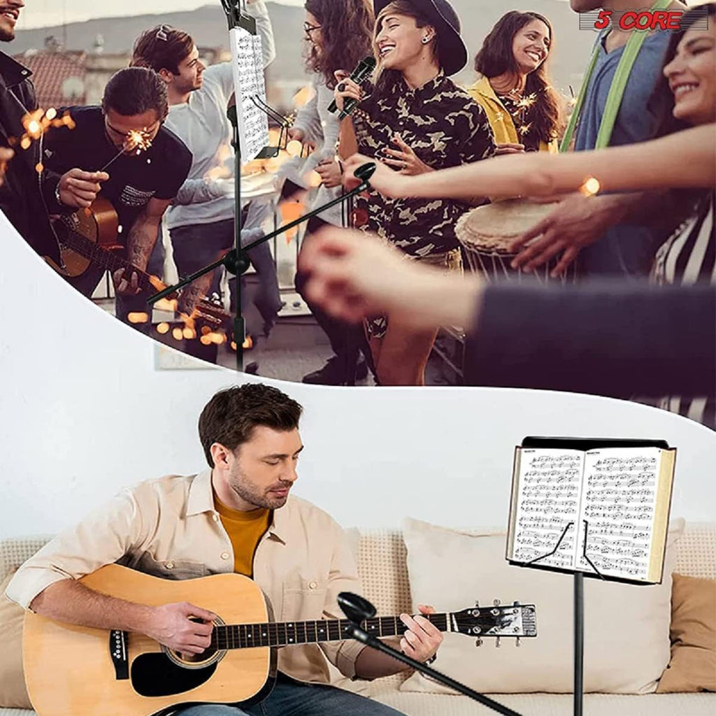5 Core Sheet Music Stand With Mic Stand Holder - 3 IN 1 Professional Portable Music Stand with Folding Tray;  Detachable Microphone Stand Dual-Use for Sheet Music & Projector Stand MUS MH (Copy) Doba