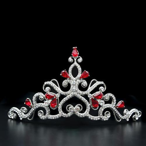 LO2109 - Imitation Rhodium Brass Tiaras & Hair Clip with Top Grade Crystal in Ruby