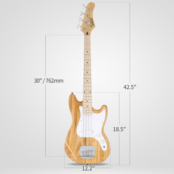 Glarry 4 String 30in Short Scale Thin Body GB Electric Bass Guitar with Bag Strap Connector Wrench Tool Burlywood