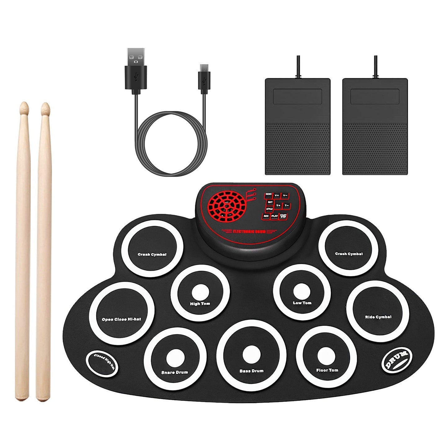 10 Pads Electric Drum Set Foldable 10-Drum Silicon Drum Kit