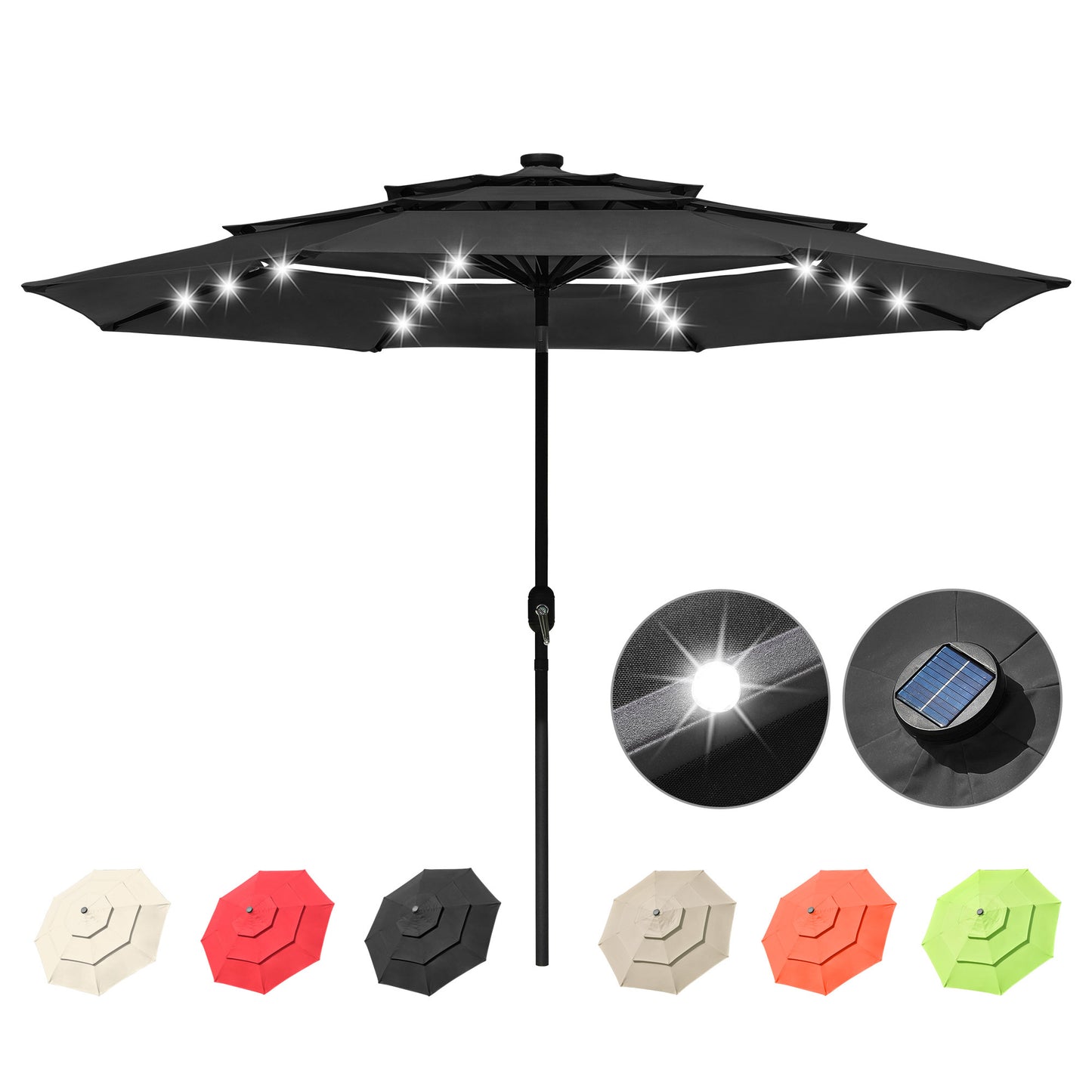 10Ft 3-Tiers 32LEDS Patio Umbrella black