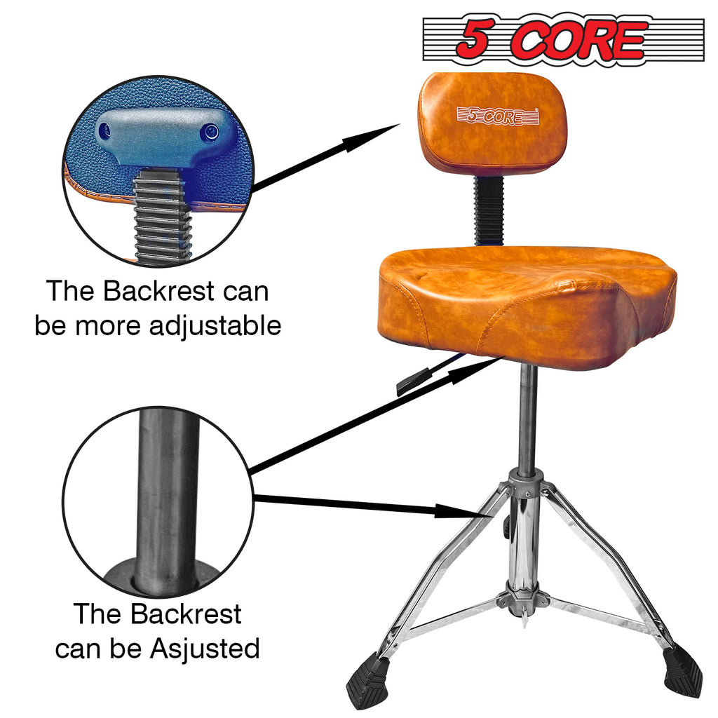 5 Core Drum Throne with Backrest Airlift Chair Height Adjustable Motorcycle Style Heavy Duty Drum Seat with Backrest; Drum Stools with Back Rest for Drummer Adults DS CH BR REST-LVR