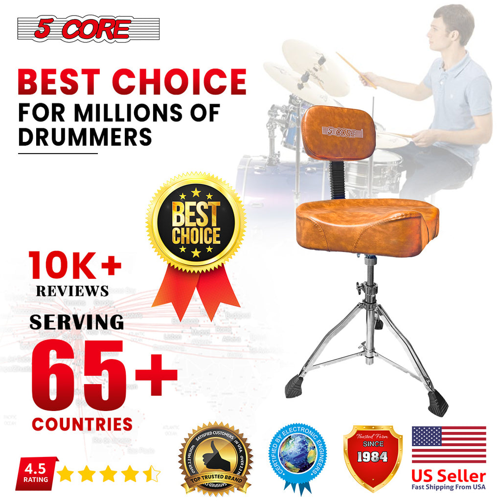 5 Core Drum Throne with Backrest Airlift Chair Height Adjustable Motorcycle Style Heavy Duty Drum Seat with Backrest; Drum Stools with Back Rest for Drummer Adults DS CH BR REST-LVR