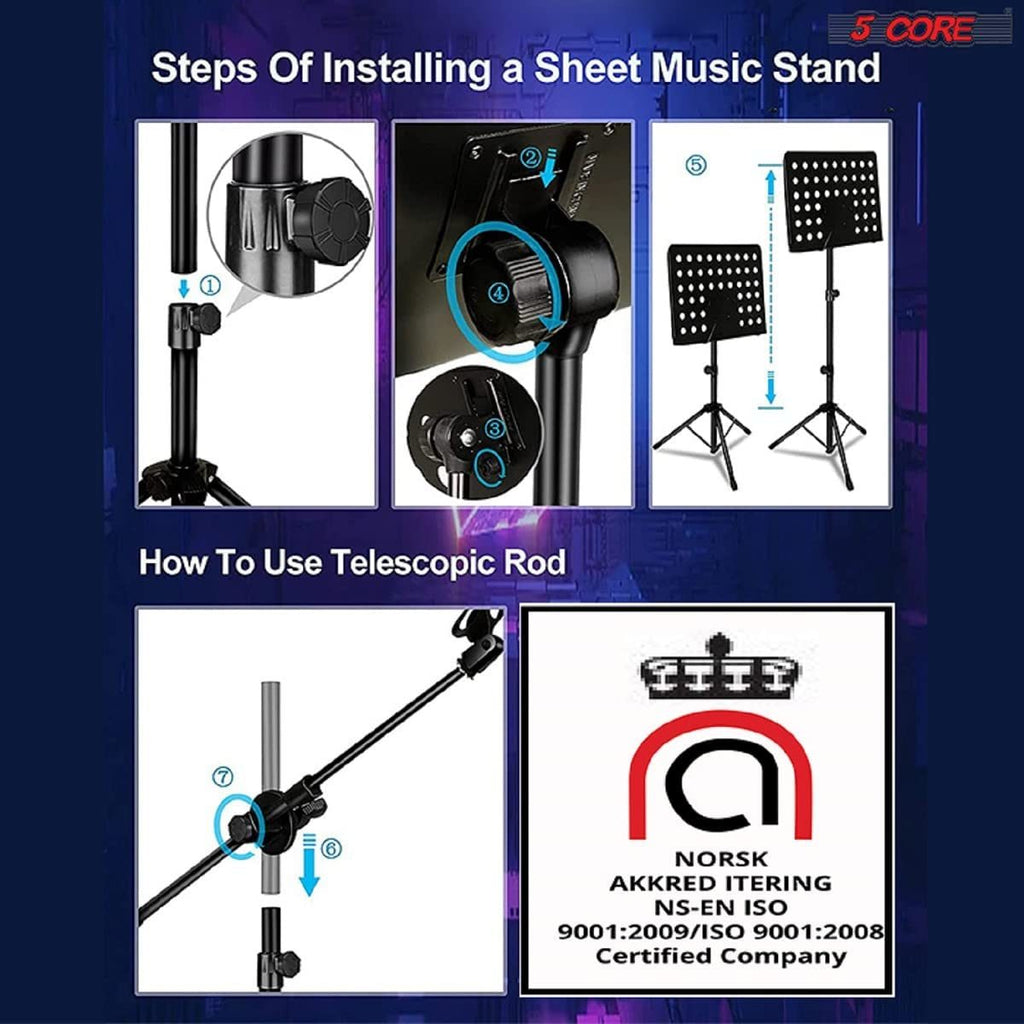 5 Core Sheet Music Stand With Mic Stand Holder - 3 IN 1 Professional Portable Music Stand with Folding Tray;  Detachable Microphone Stand Dual-Use for Sheet Music & Projector Stand MUS MH (Copy) Doba