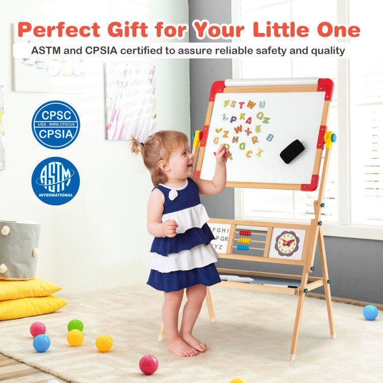 3-in-1 Wooden Art Easel for Kids with Drawing Paper Roll