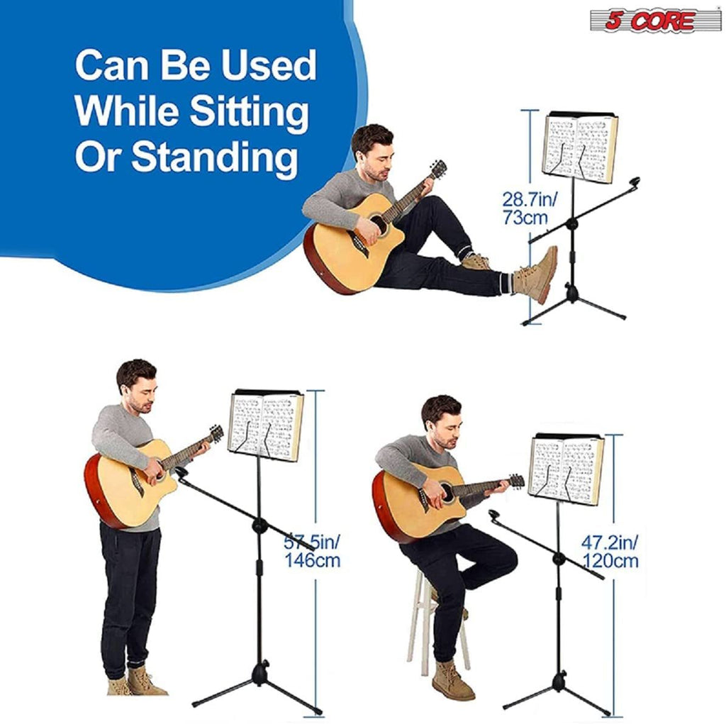 5 Core Sheet Music Stand With Mic Stand Holder - 3 IN 1 Professional Portable Music Stand with Folding Tray;  Detachable Microphone Stand Dual-Use for Sheet Music & Projector Stand MUS MH (Copy) Doba