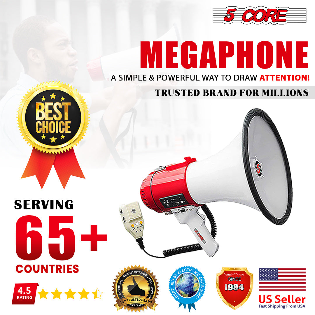 5Core Megaphone Speakers Pro Bullhorn Handheld Police Siren Voice Recording 77SF