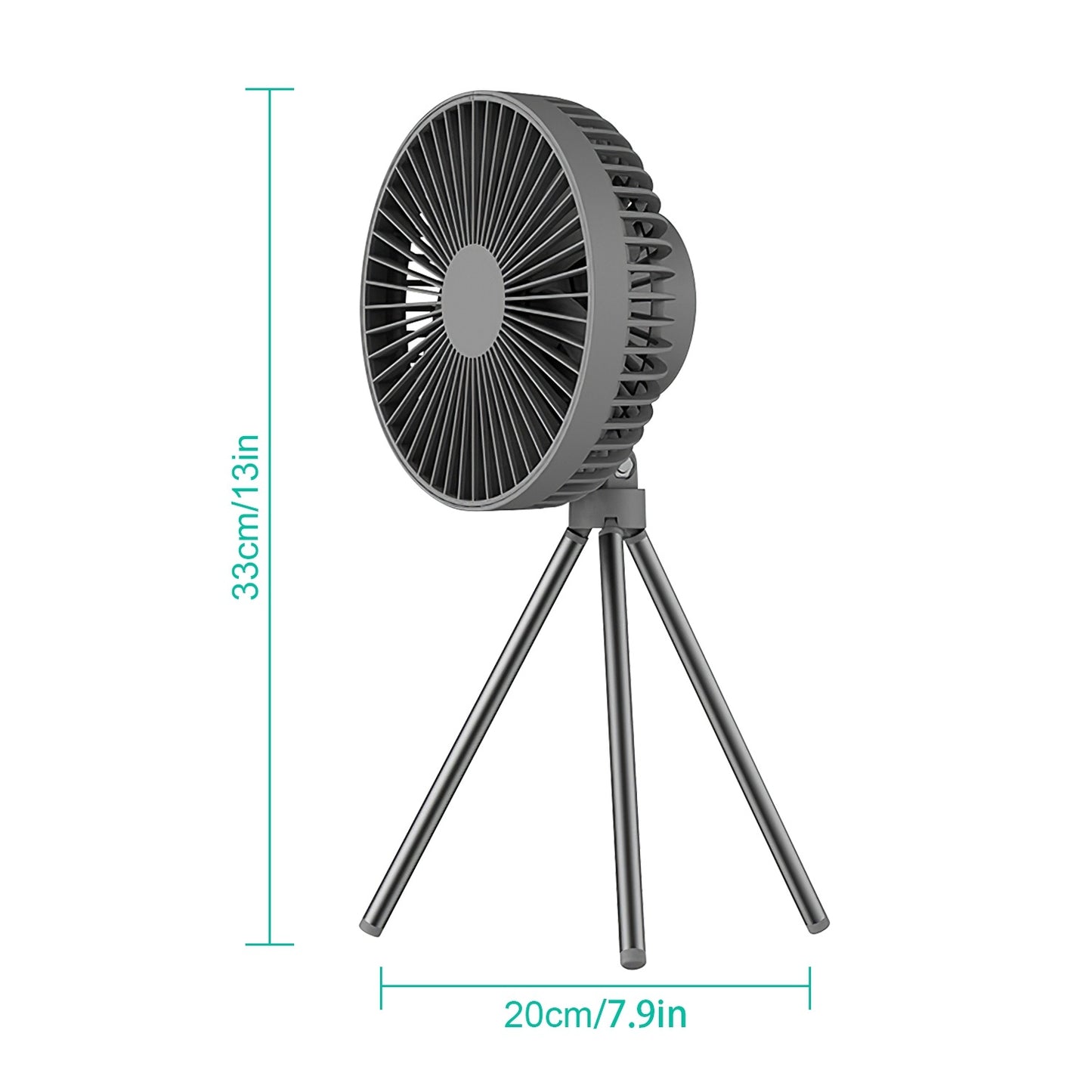 Portable Camping Fan Rechargeable Battery Powered Foldable Tripod Fan for Tent with Hanging Hook Carabiner Personal Desk Fan with 3 Speed Setting for Travel Hiking Fishing