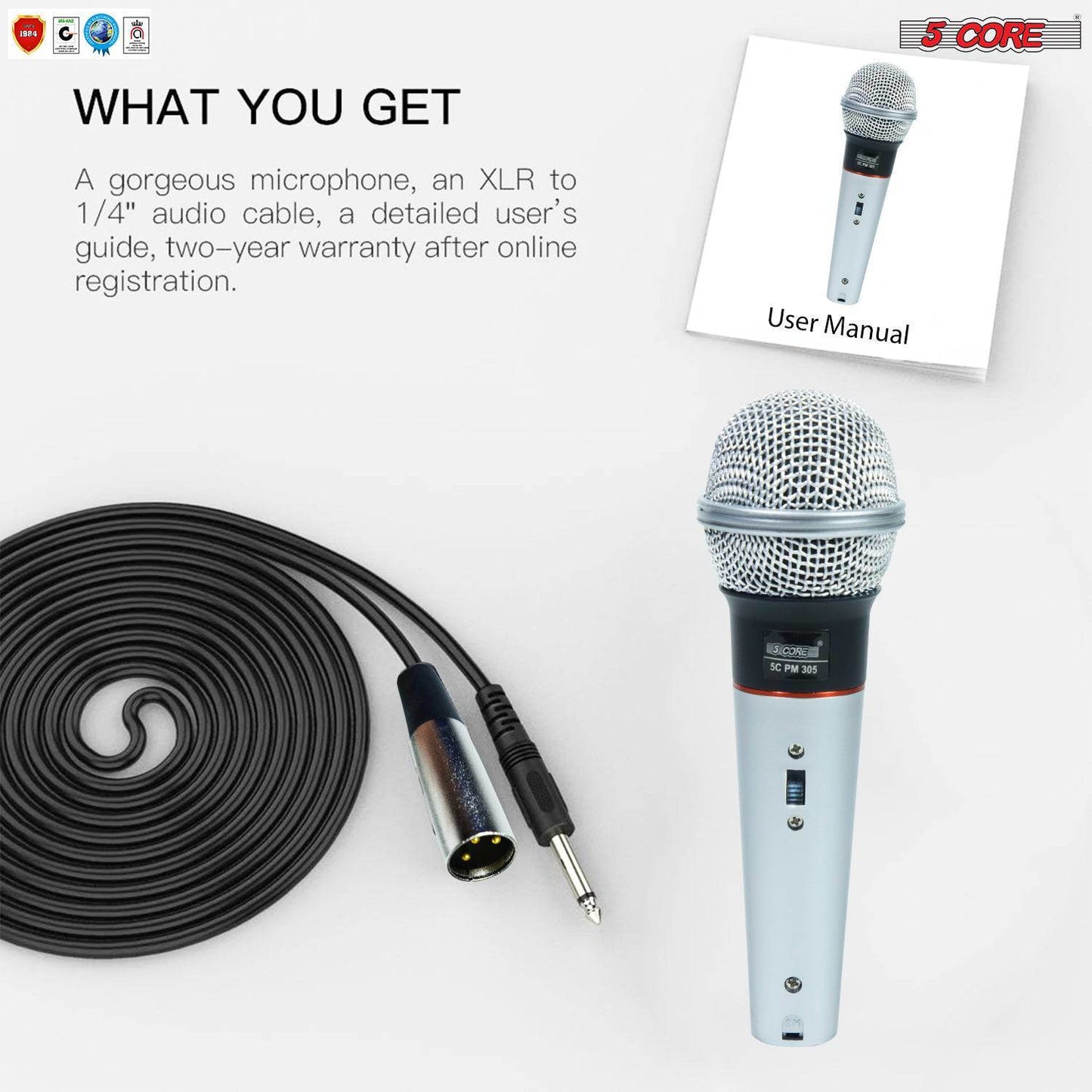 5 Core Professional Microphone Audio Dynamic Cardiod Karaoke Singing Wired Mic Music Recording Karoke Microphone PM305