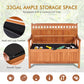 33 Gallon Wooden Storage Bench with Liner for Patio Garden Porch