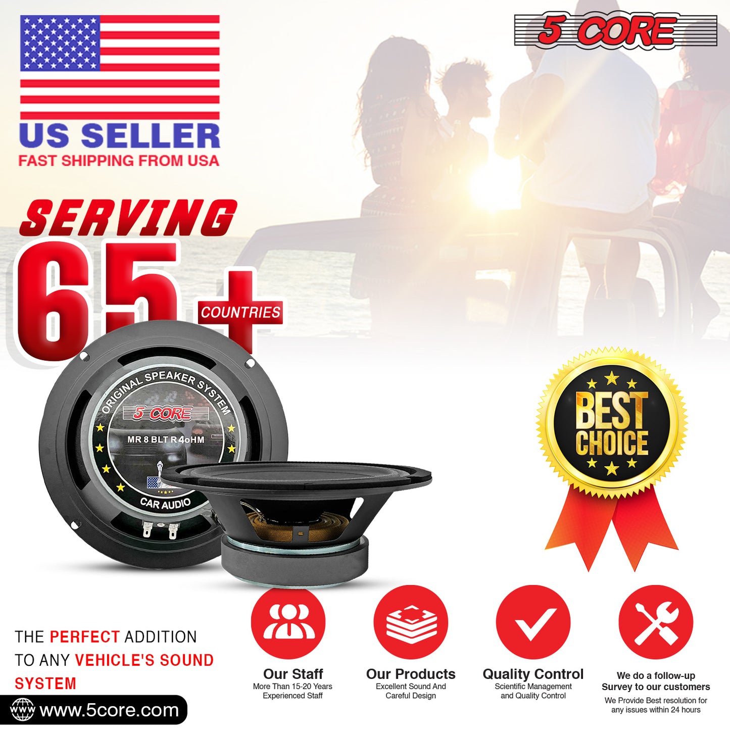 5 Core 8" Car Audio Speakers with Bullet 580 W 4 Ohm Mid-Range Loudspeaker MR 8 BLT R 4oHM