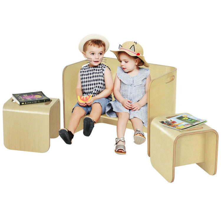 3 Pieces Kids Wooden Table and Chair Set