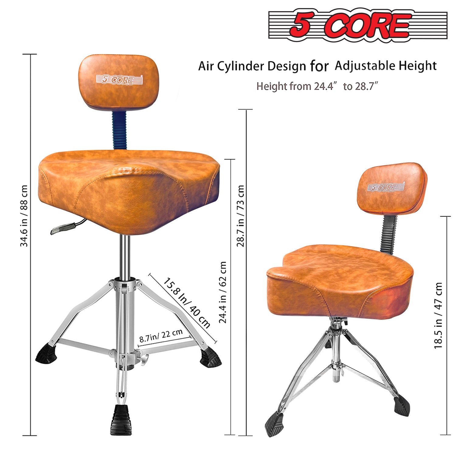 5 Core Drum Throne with Backrest Airlift Chair Height Adjustable Motorcycle Style Heavy Duty Drum Seat with Backrest; Drum Stools with Back Rest for Drummer Adults DS CH BR REST-LVR