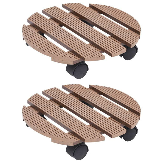 vidaXL Plant Trolleys 2 pcs Brown Ø11.8"x3" WPC