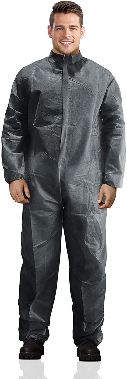 Disposable Coveralls for Men and Women XX-Large; Gray Hazmat Suits Disposable with Front Zip; Elastic Wrists; 50gsm Polypropylene Lab Coveralls