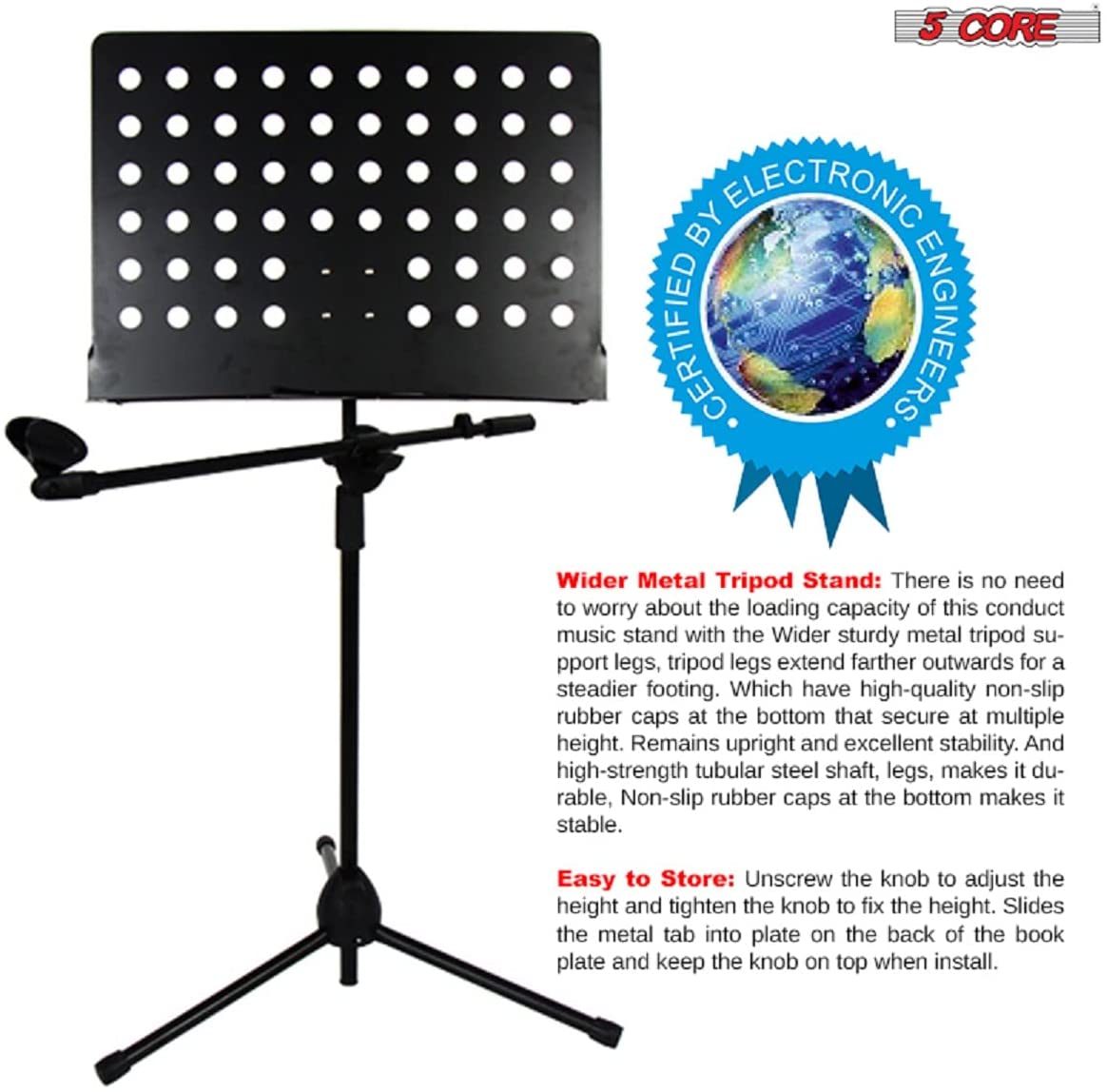 5 Core Sheet Music Stand With Mic Stand Holder - 3 IN 1 Professional Portable Music Stand with Folding Tray;  Detachable Microphone Stand Dual-Use for Sheet Music & Projector Stand MUS MH