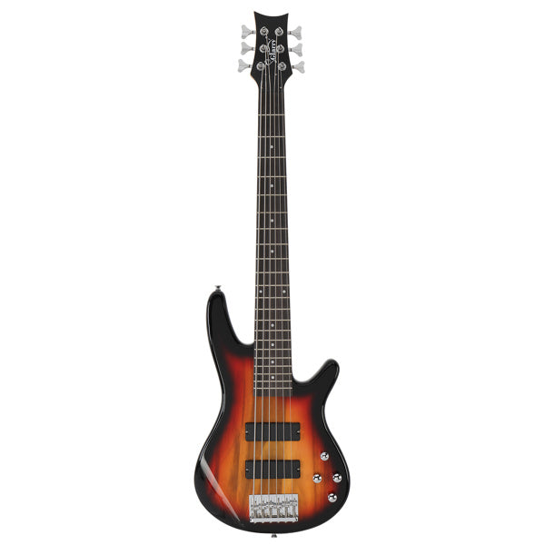 Glarry Full Size GIB 6 String H-H Pickup Electric Bass Guitar w/ Bag Strap Pick Connector Wrench Tool Sunset Color