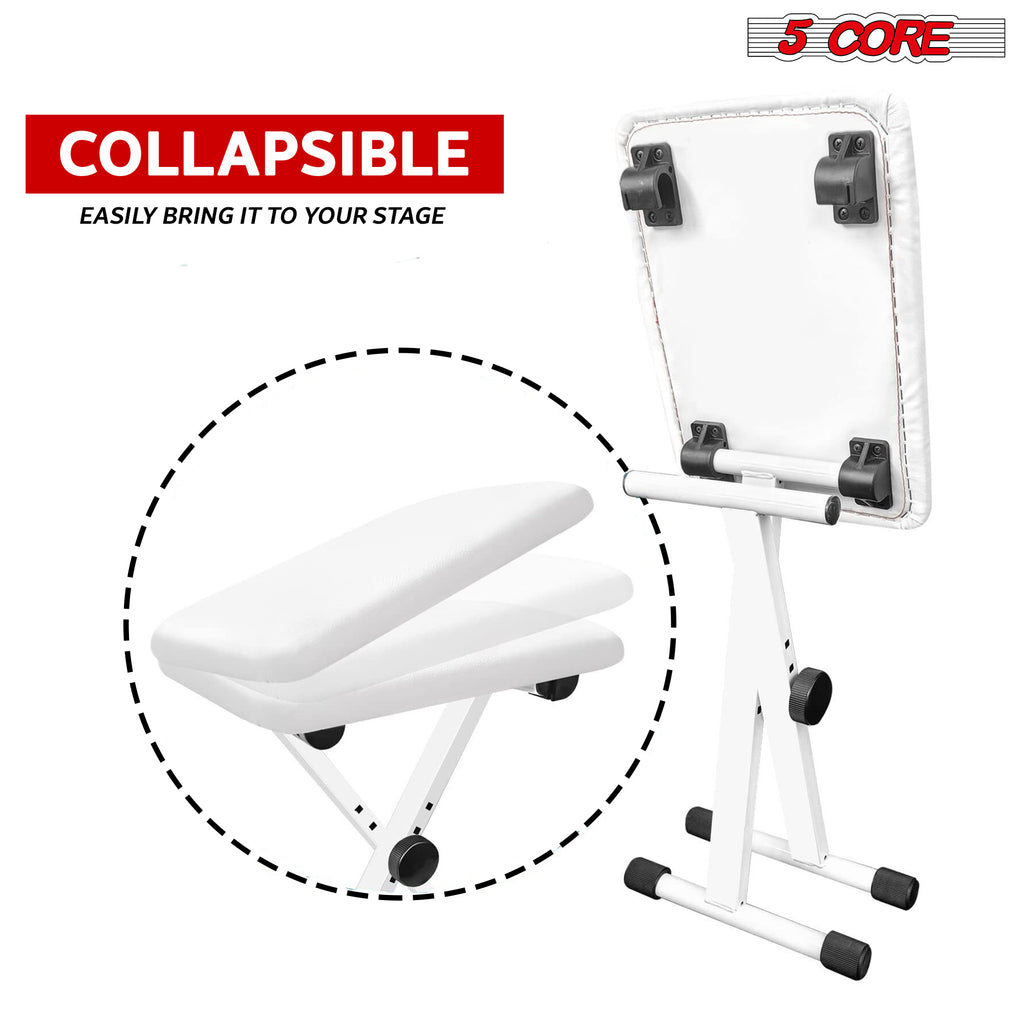5Core Portable Piano Keyboard Music X-Style Adjustable Padded Stool Chair Seat Bench White KBB 02 WH