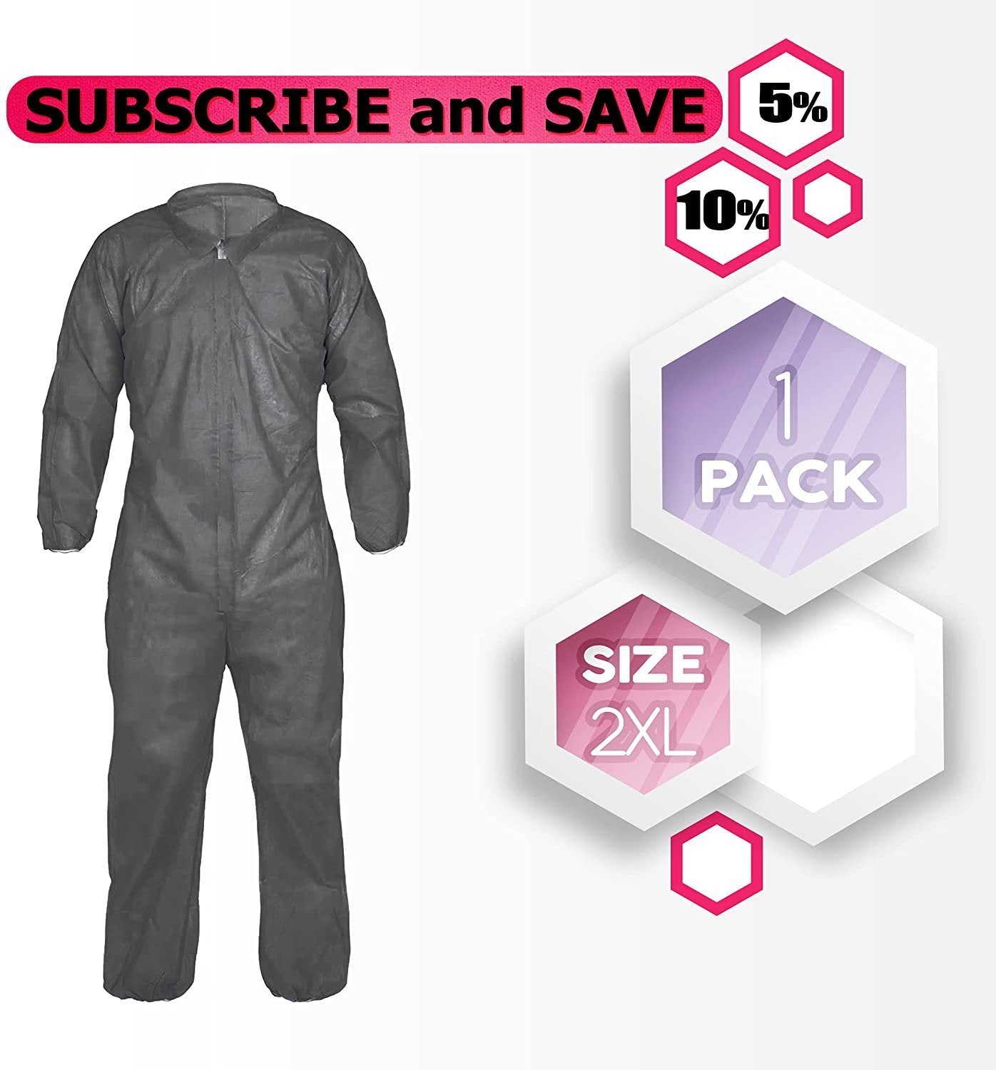 Disposable Coveralls for Men and Women XX-Large; Gray Hazmat Suits Disposable with Front Zip; Elastic Wrists; 50gsm Polypropylene Lab Coveralls