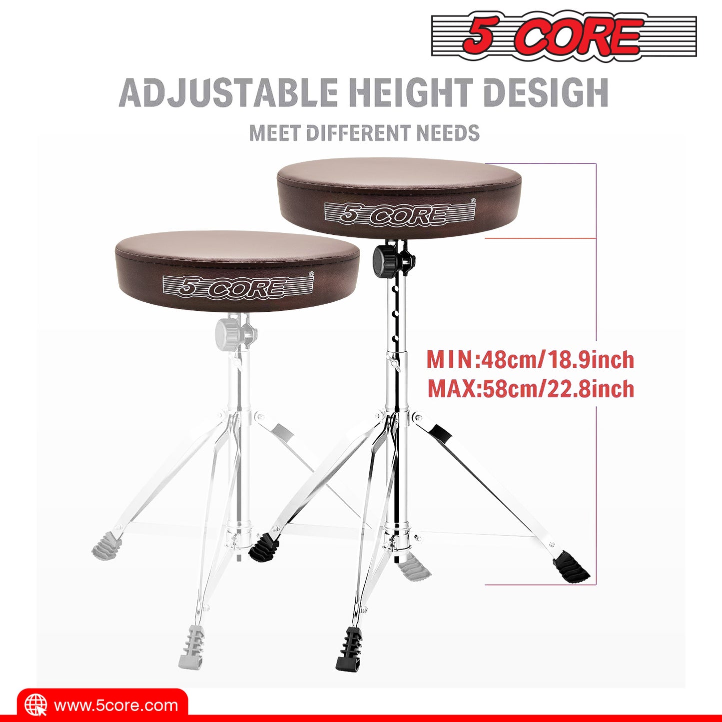 5 Core Premium Universal Drum Throne Height Adjustable Padded Drum Stool Seat Round