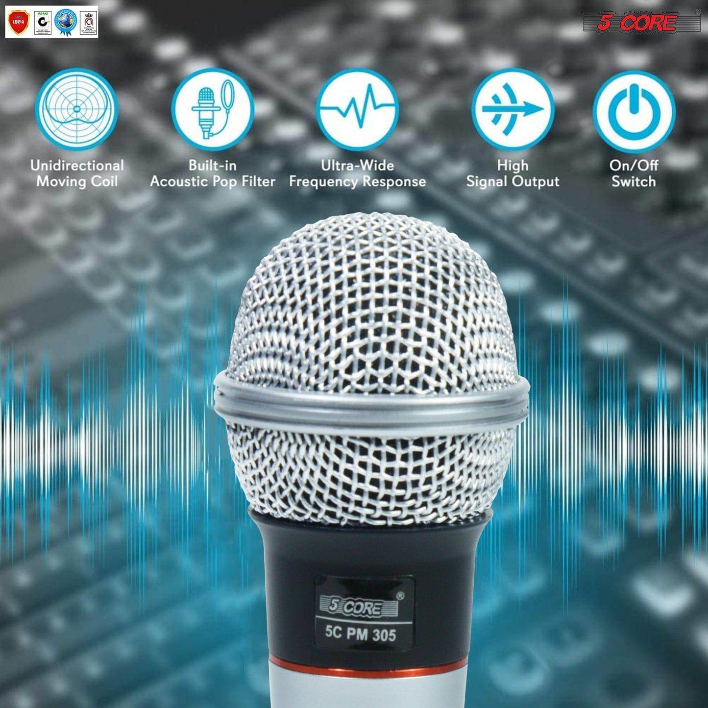 5 Core Professional Microphone Audio Dynamic Cardiod Karaoke Singing Wired Mic Music Recording Karoke Microphone PM305